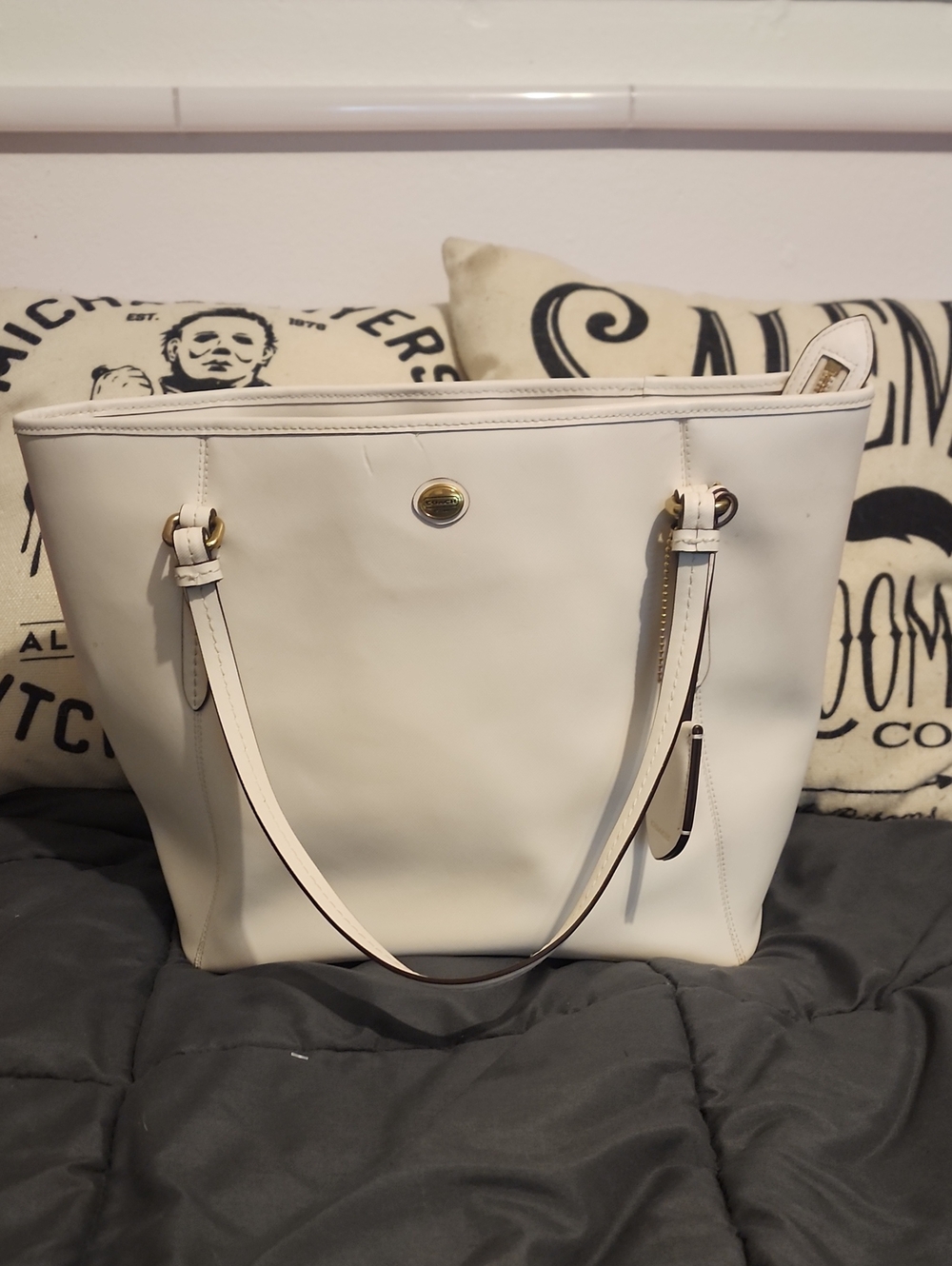 Authentic Coach Peyton Leather Ivory White Tote Bag 🛍️ Cute!